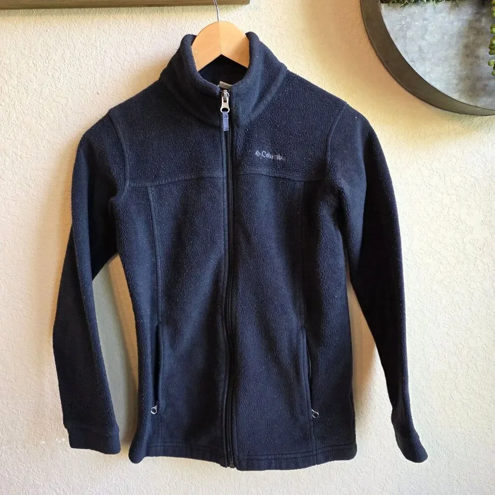 Columbia Black Full Zip Fleece Jacket Medium (10/12) Youth Kids Zip Pockets